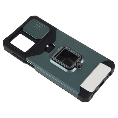 For Motorola Moto G 5G (2023) PC+TPU Card Holder Case Kickstand Anti-Scratch Phone Cover with Slide Camera Lid