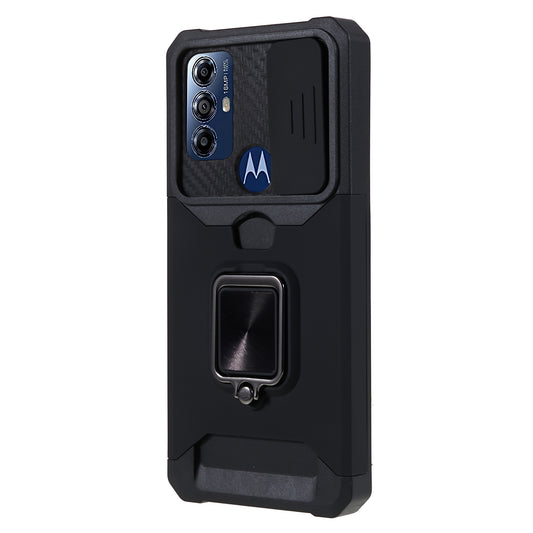For Motorola Moto G Play (2023) 4G Kickstand Card Holder Phone Case Slide Lens Protection PC+TPU Phone Cover