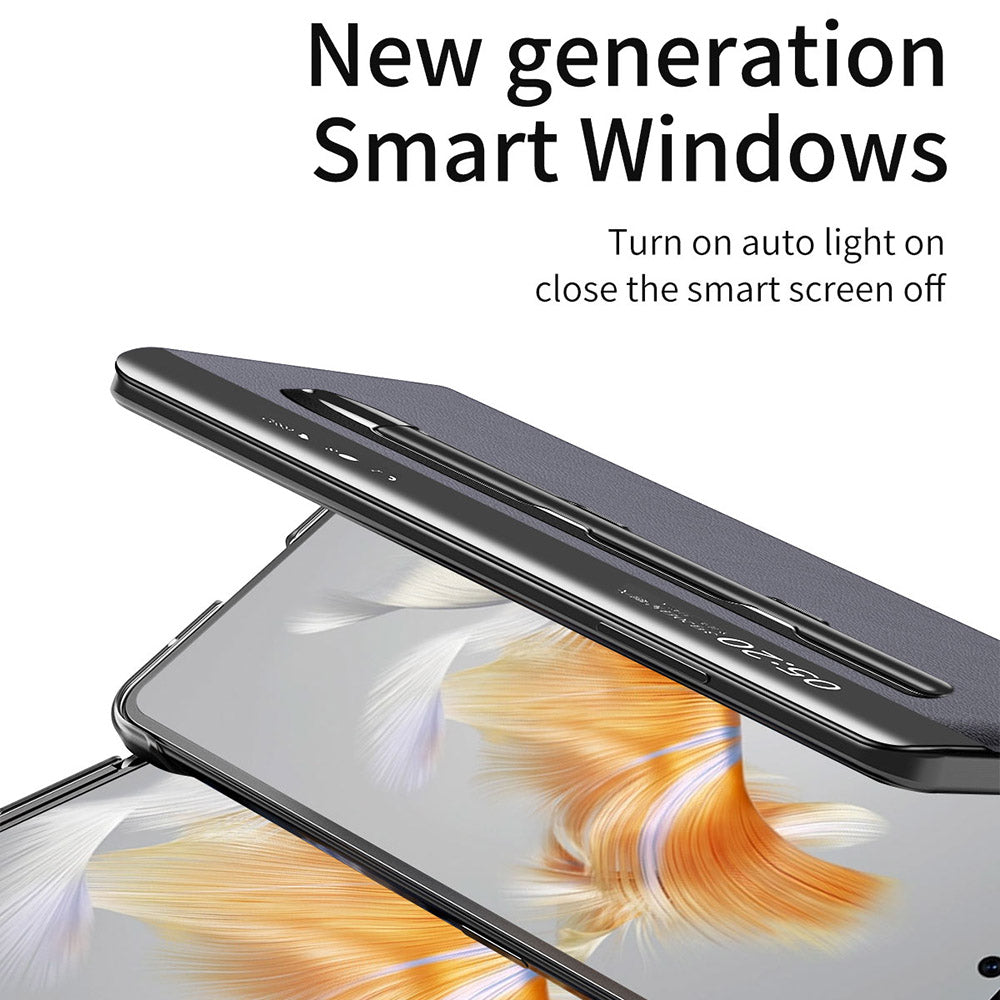 Stand Cover for Huawei Mate X3 5G View Window Litchi Texture PU Leather Case (with Pen Slot)