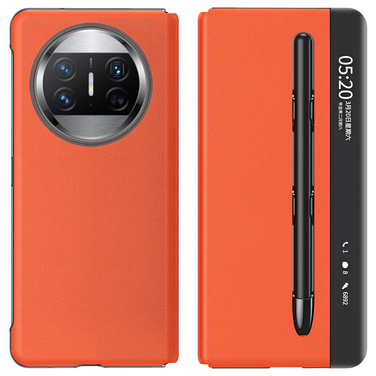 Stand Cover for Huawei Mate X3 5G View Window Litchi Texture PU Leather Case (with Pen Slot)