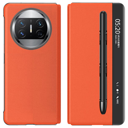 Stand Cover for Huawei Mate X3 5G View Window Litchi Texture PU Leather Case (with Pen Slot)