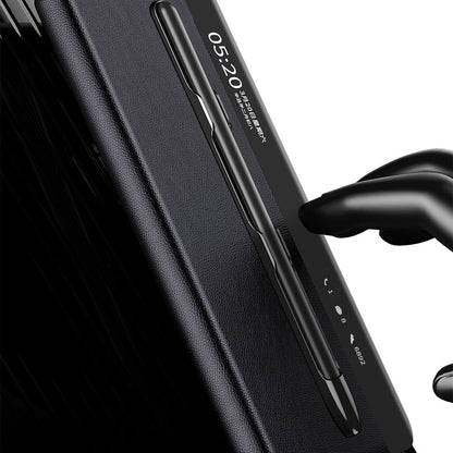 Stand Cover for Huawei Mate X3 5G View Window Litchi Texture PU Leather Case (with Pen Slot)