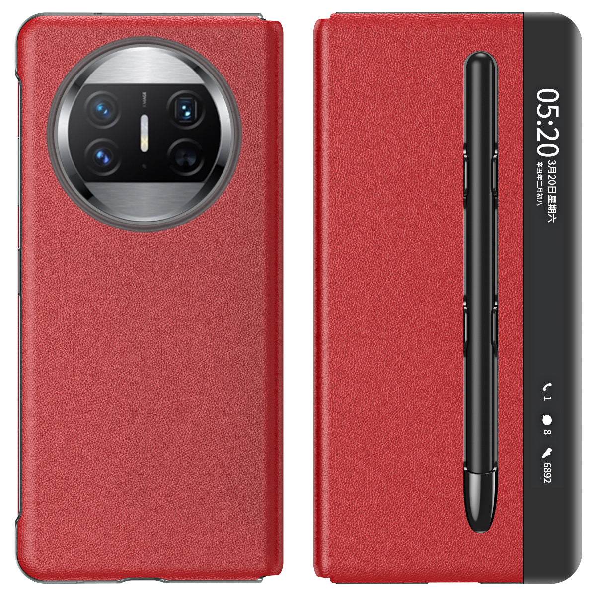 Stand Cover for Huawei Mate X3 5G View Window Litchi Texture PU Leather Case (with Pen Slot)