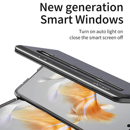 Stand Cover for Huawei Mate X3 5G View Window Litchi Texture PU Leather Case (with Pen Slot)