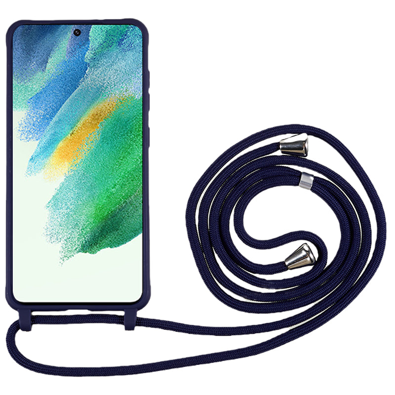 For Samsung Galaxy S21 FE 5G Shockproof Back Cover Flexible TPU Phone Case with Lanyard