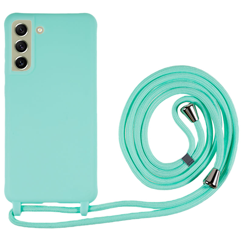 For Samsung Galaxy S21 FE 5G Shockproof Back Cover Flexible TPU Phone Case with Lanyard