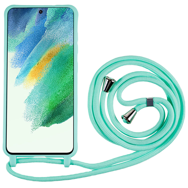 For Samsung Galaxy S21 FE 5G Shockproof Back Cover Flexible TPU Phone Case with Lanyard