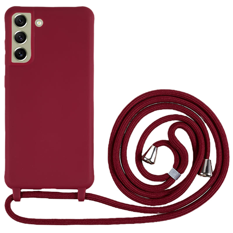 For Samsung Galaxy S21 FE 5G Shockproof Back Cover Flexible TPU Phone Case with Lanyard