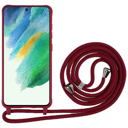 For Samsung Galaxy S21 FE 5G Shockproof Back Cover Flexible TPU Phone Case with Lanyard