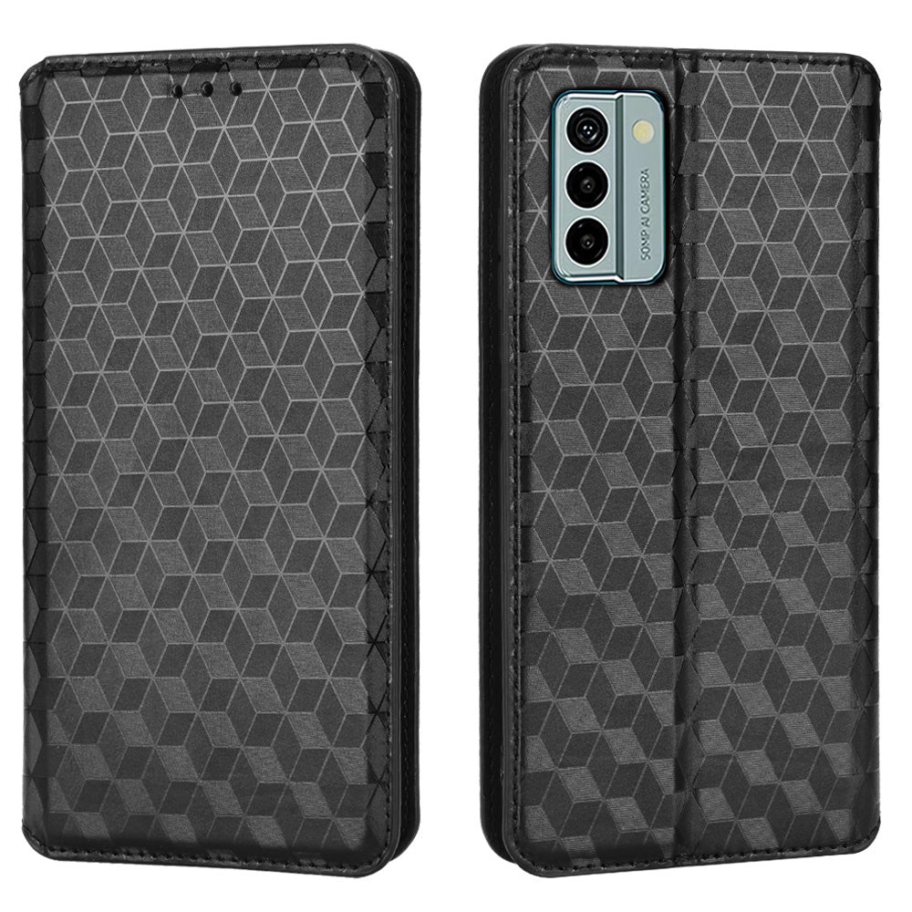 For Nokia G22 PU Leather Wallet Stand Phone Cover Rhombus Pattern Imprinted Phone Case
