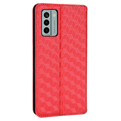 For Nokia G22 PU Leather Wallet Stand Phone Cover Rhombus Pattern Imprinted Phone Case