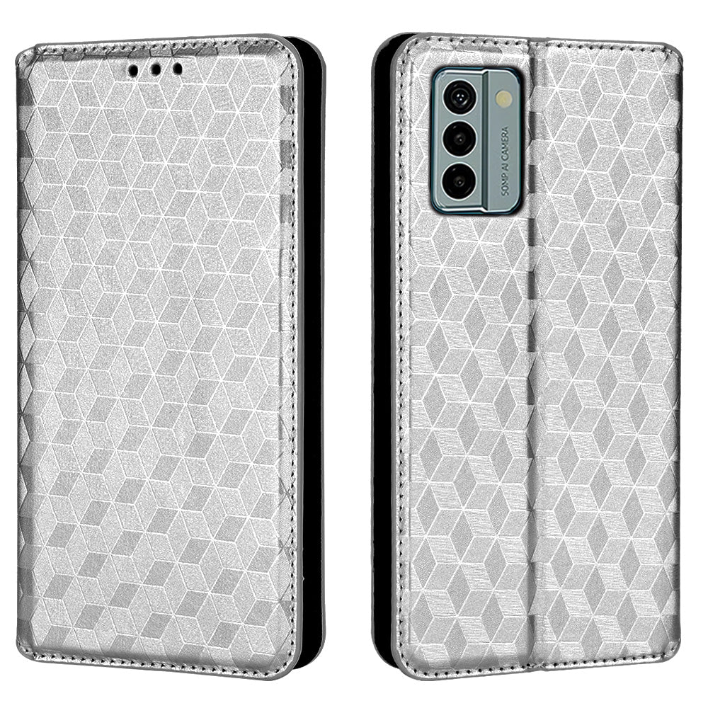 For Nokia G22 PU Leather Wallet Stand Phone Cover Rhombus Pattern Imprinted Phone Case