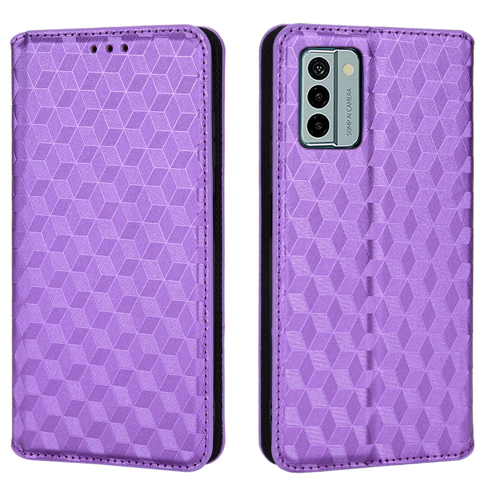 For Nokia G22 PU Leather Wallet Stand Phone Cover Rhombus Pattern Imprinted Phone Case