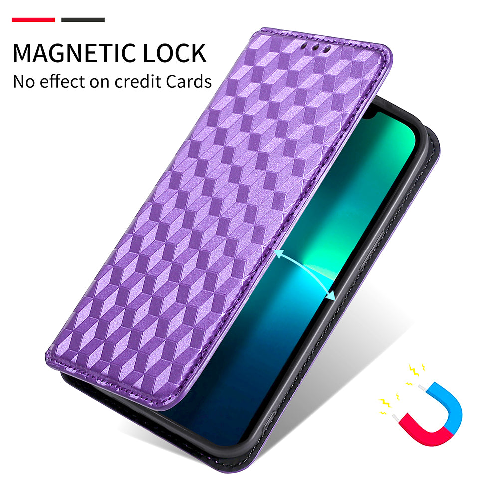 For Nokia G22 PU Leather Wallet Stand Phone Cover Rhombus Pattern Imprinted Phone Case