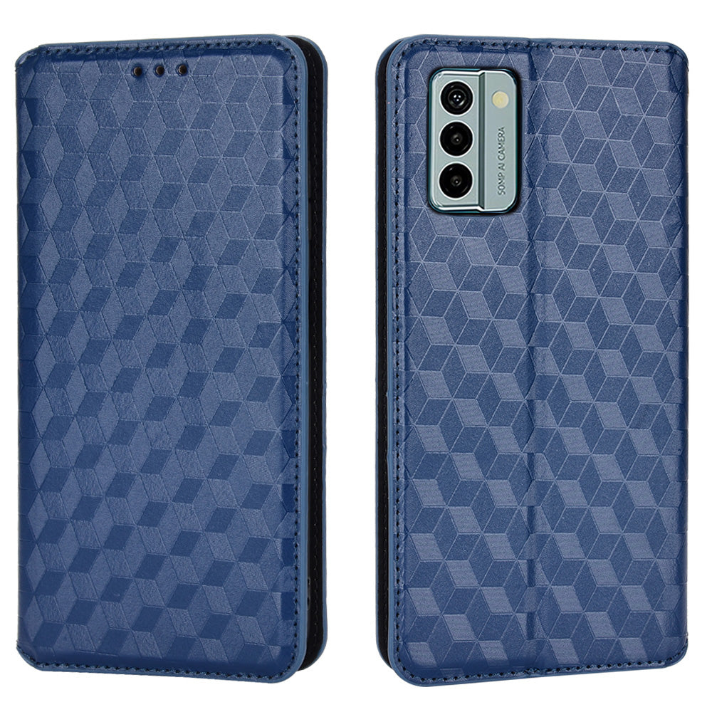For Nokia G22 PU Leather Wallet Stand Phone Cover Rhombus Pattern Imprinted Phone Case