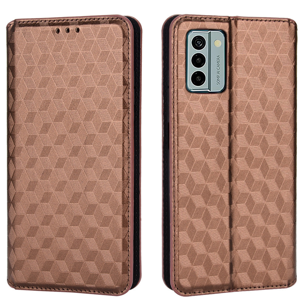 For Nokia G22 PU Leather Wallet Stand Phone Cover Rhombus Pattern Imprinted Phone Case