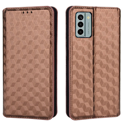 For Nokia G22 PU Leather Wallet Stand Phone Cover Rhombus Pattern Imprinted Phone Case