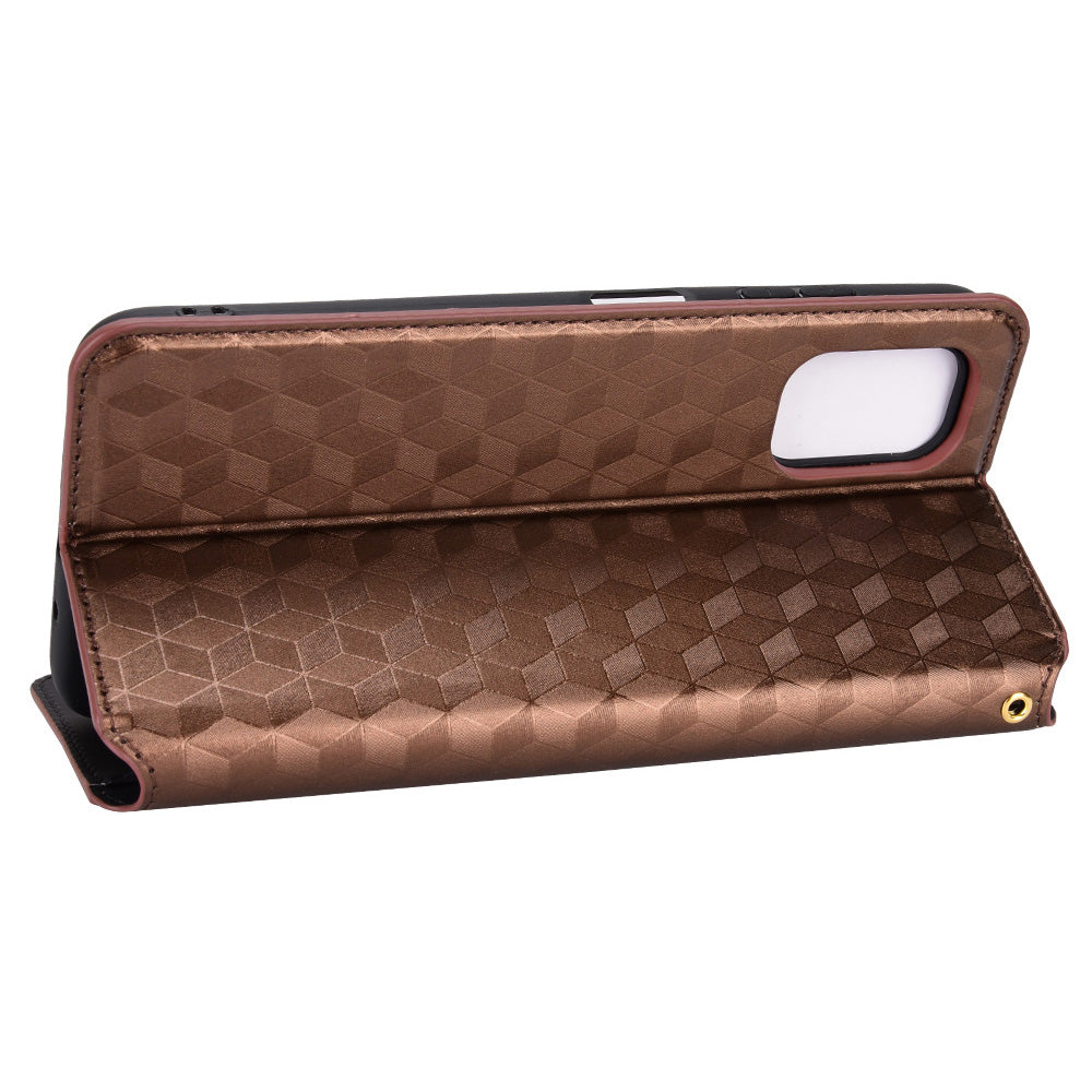 For Nokia G22 PU Leather Wallet Stand Phone Cover Rhombus Pattern Imprinted Phone Case