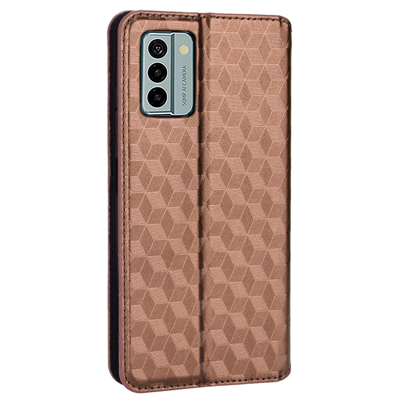 For Nokia G22 PU Leather Wallet Stand Phone Cover Rhombus Pattern Imprinted Phone Case