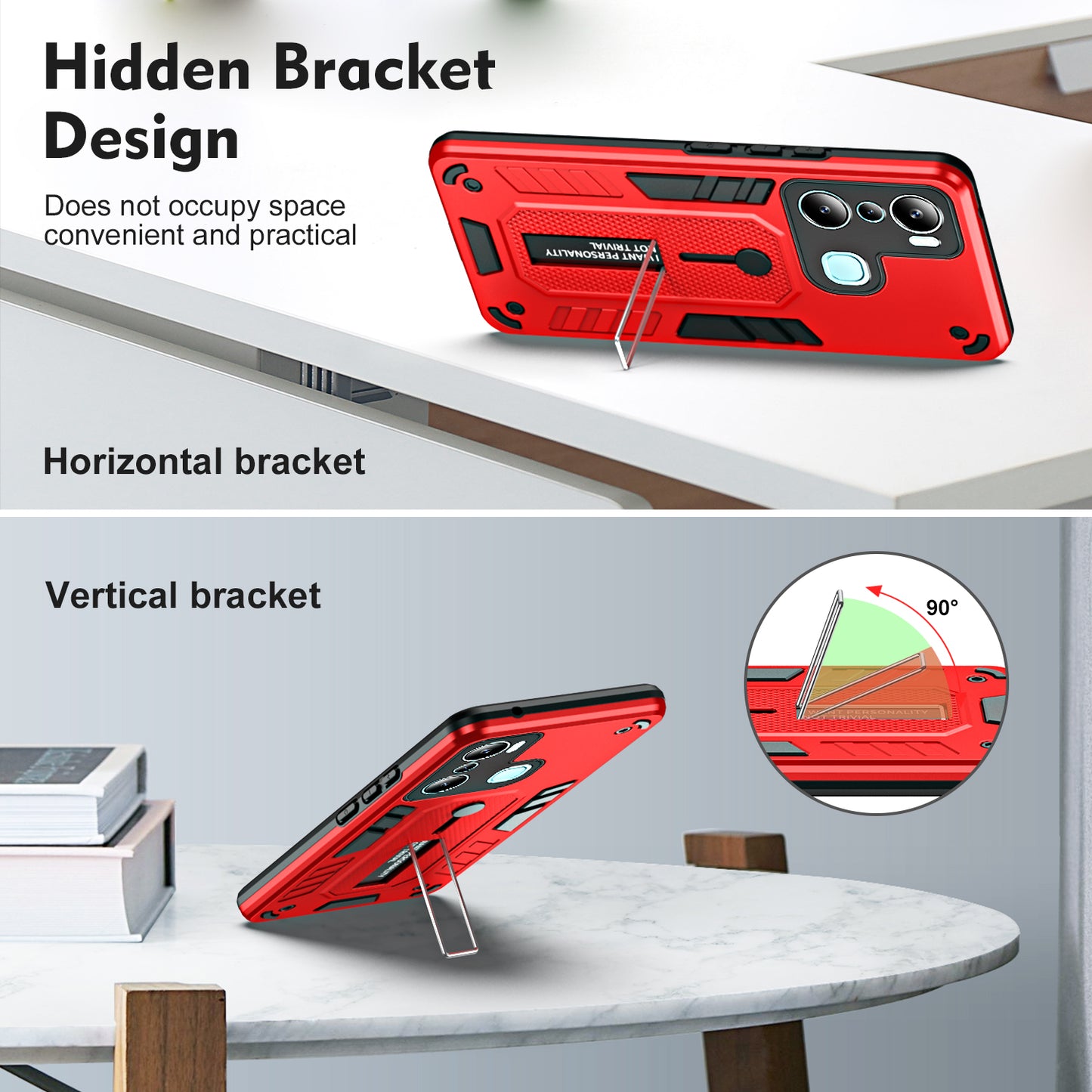 For Infinix Hot 20i 4G Kickstand Phone Case TPU+PC Protective Cover with Secure Silicone Ring Strap