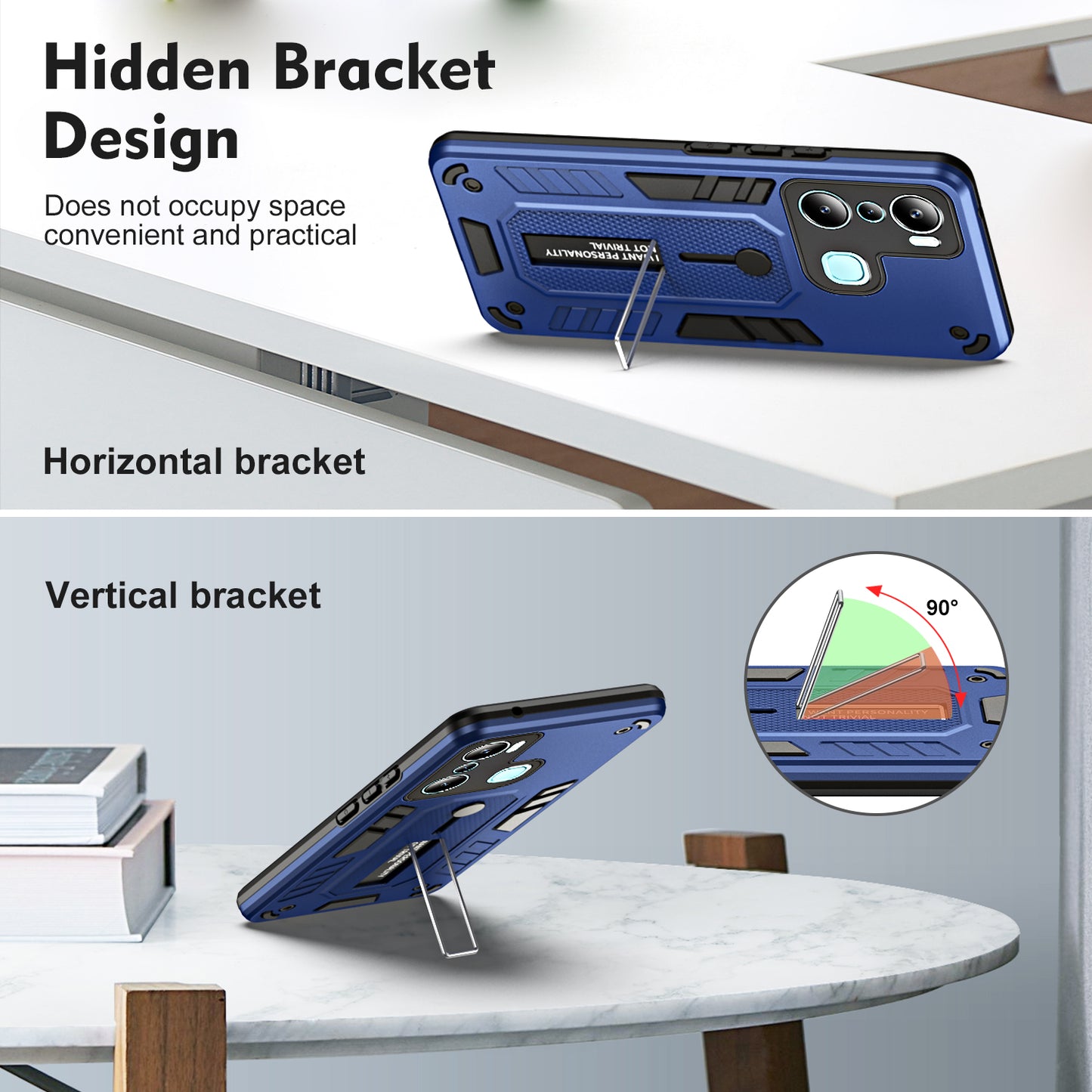 For Infinix Hot 20i 4G Kickstand Phone Case TPU+PC Protective Cover with Secure Silicone Ring Strap