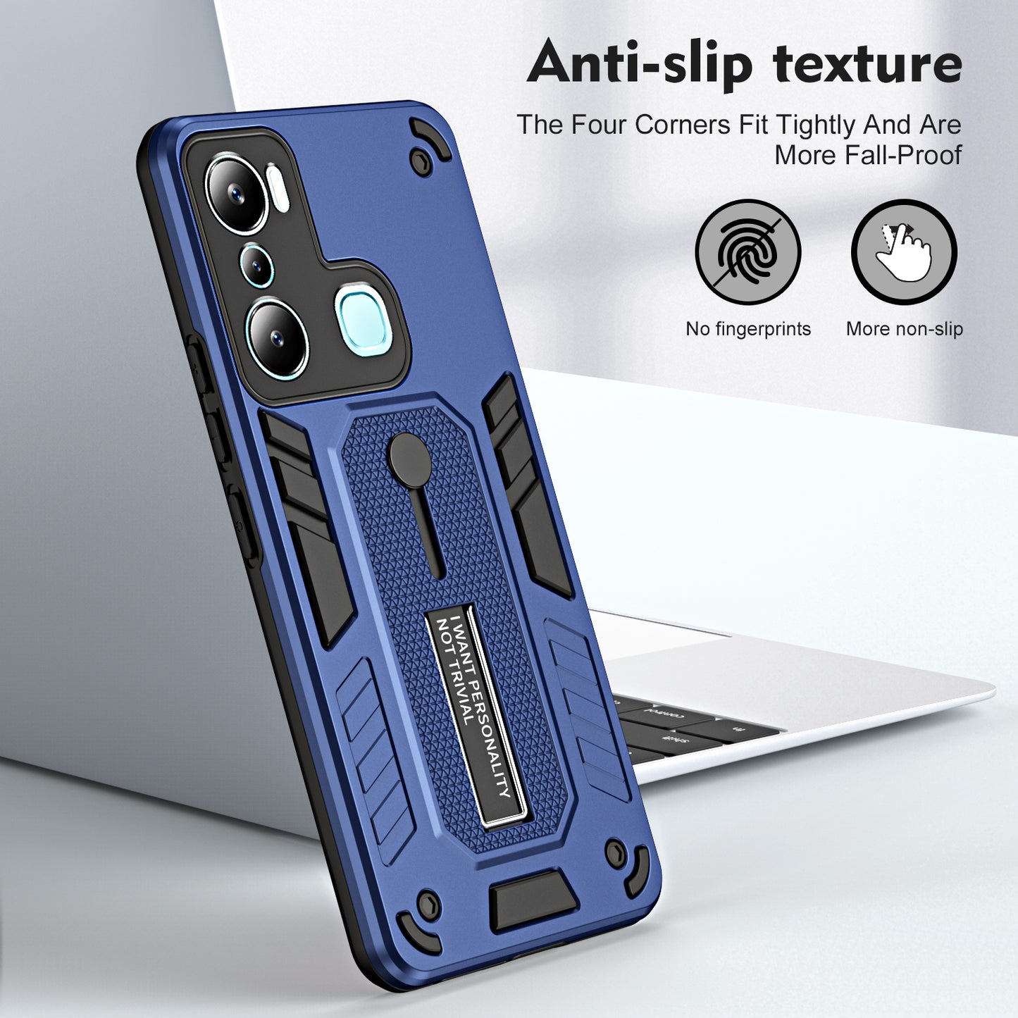 For Infinix Hot 20i 4G Kickstand Phone Case TPU+PC Protective Cover with Secure Silicone Ring Strap