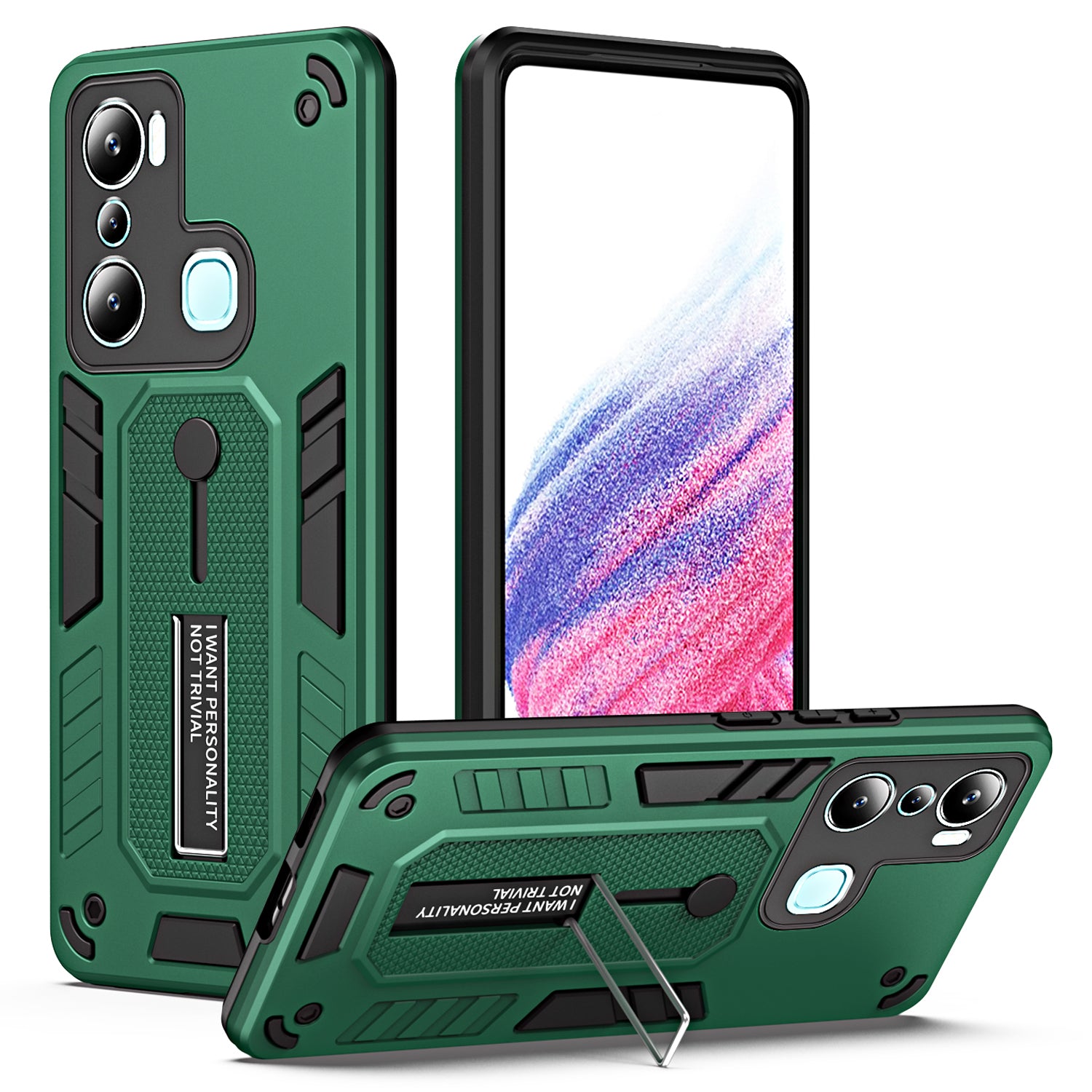 For Infinix Hot 20i 4G Kickstand Phone Case TPU+PC Protective Cover with Secure Silicone Ring Strap