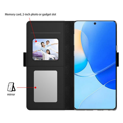For Huawei P60 Phone Case with Mirror Card Holder PU Leather Stand Phone Cover