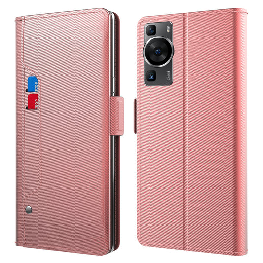 For Huawei P60 Phone Case with Mirror Card Holder PU Leather Stand Phone Cover