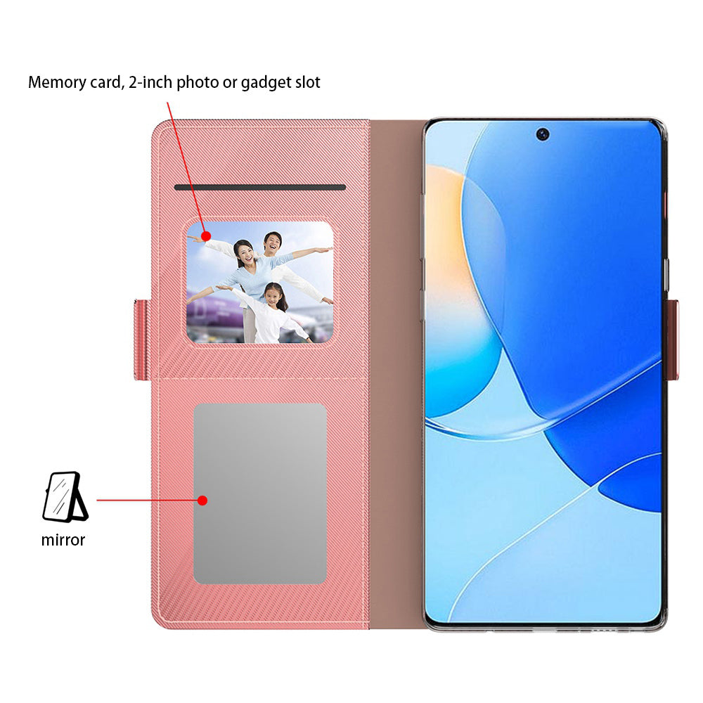 For Huawei P60 Phone Case with Mirror Card Holder PU Leather Stand Phone Cover