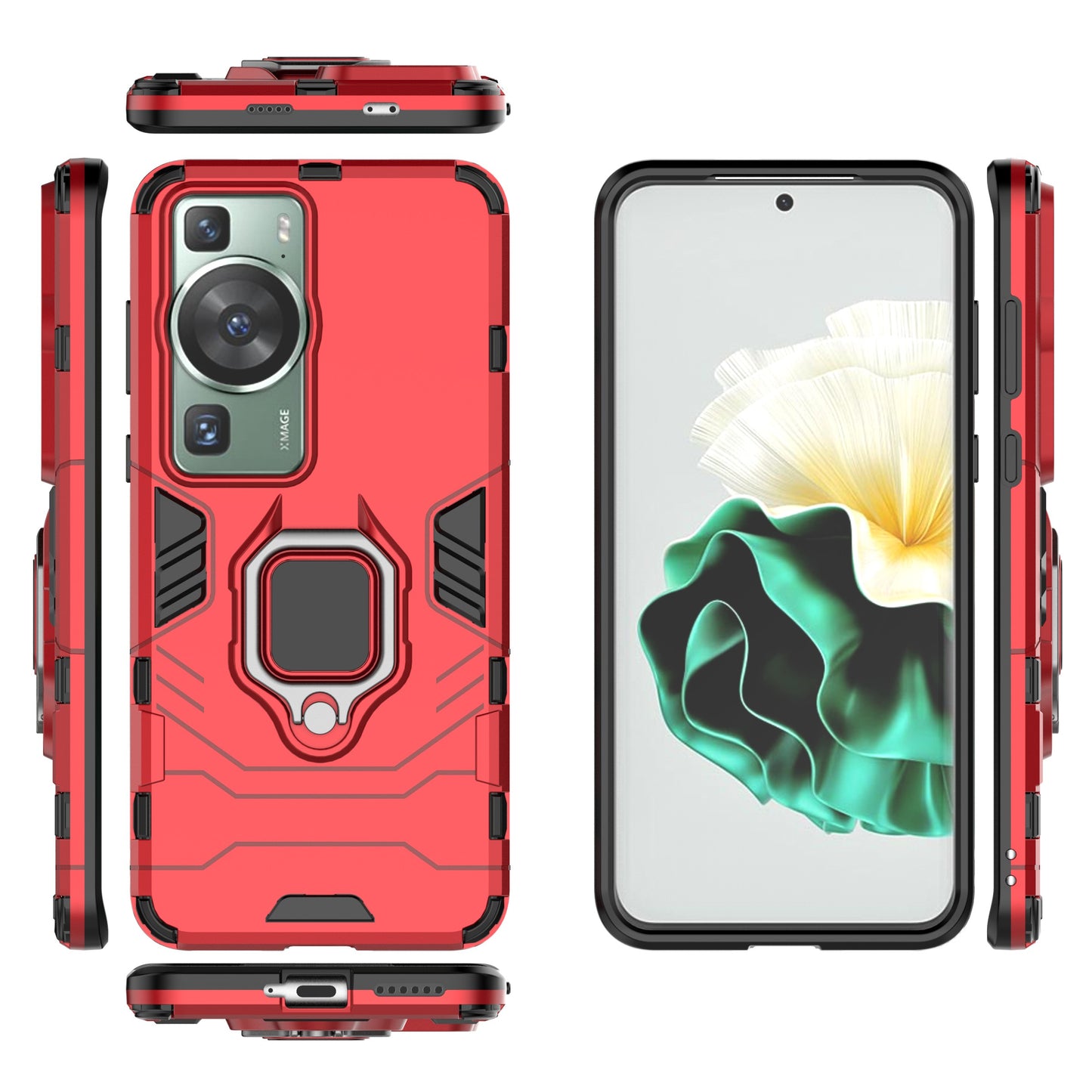 For Huawei P60/P60 Pro Phone Case TPU+PC Shockproof Cover with Ring Holder Kickstand