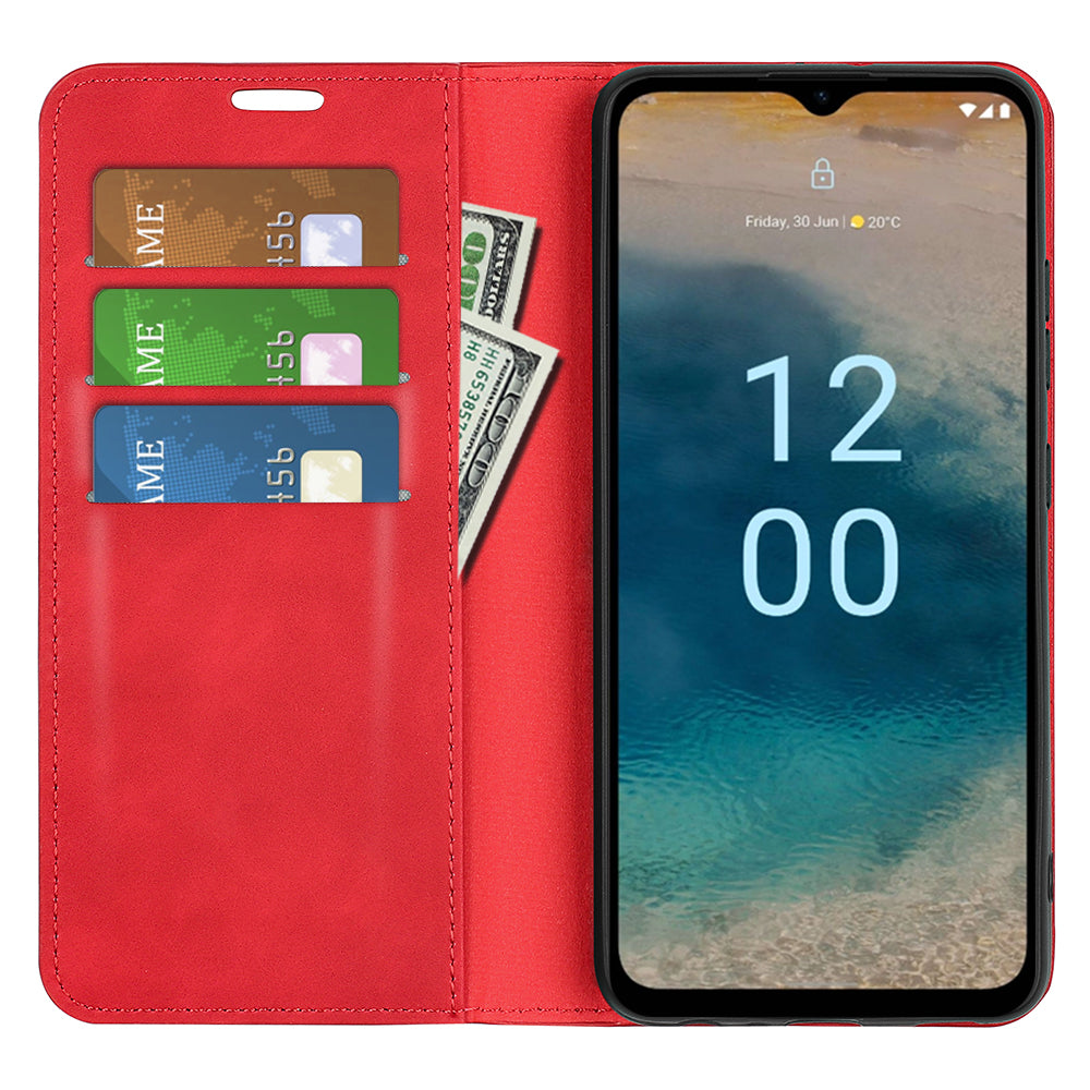For Nokia G22 4G Magnetic Auto Closing Skin-touch Protective Shell Leather Stand Wallet Phone Case