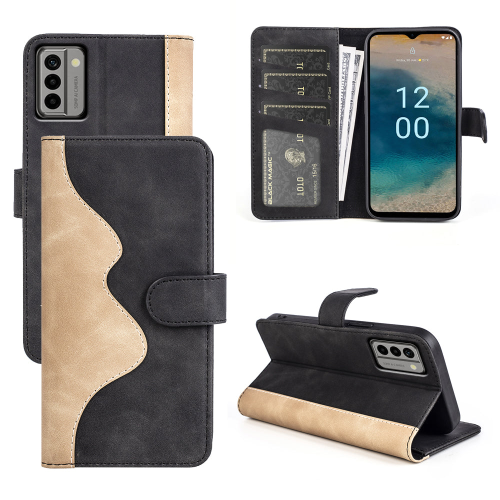 For Nokia G22 4G Leather Wallet Stand Case Dual Color Splicing Cell Phone Anti-drop Cover
