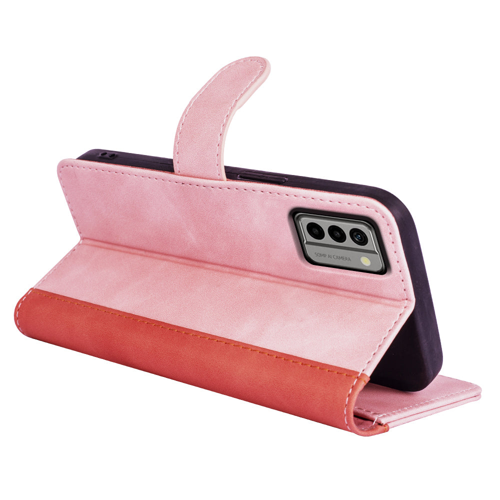 For Nokia G22 4G Leather Wallet Stand Case Dual Color Splicing Cell Phone Anti-drop Cover