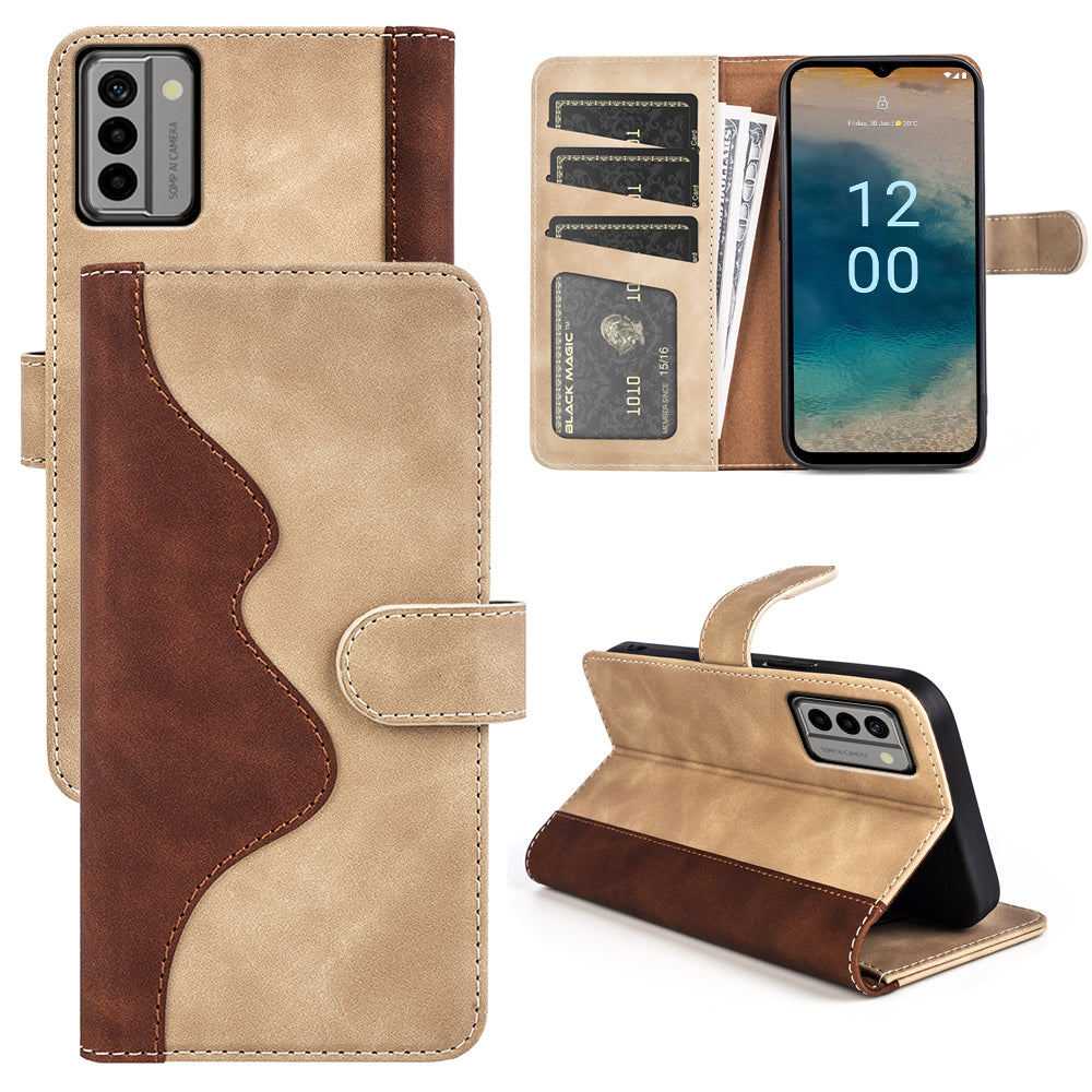For Nokia G22 4G Leather Wallet Stand Case Dual Color Splicing Cell Phone Anti-drop Cover