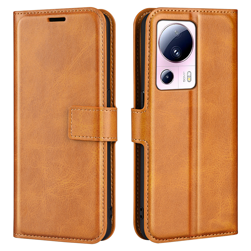 For Xiaomi 13 Lite / Civi 2 5G Square Clasp Leather Phone Case Calf Texture Wallet Stand Anti-drop Cover