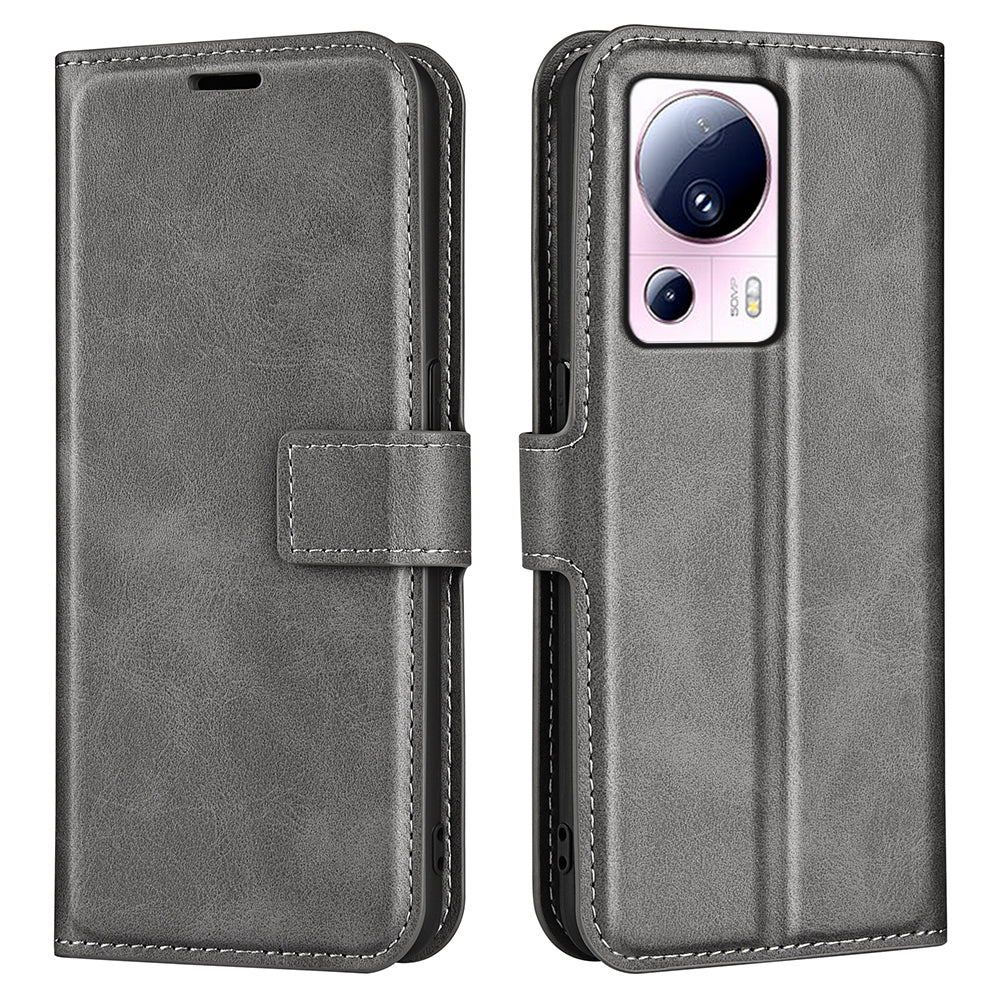 For Xiaomi 13 Lite / Civi 2 5G Square Clasp Leather Phone Case Calf Texture Wallet Stand Anti-drop Cover