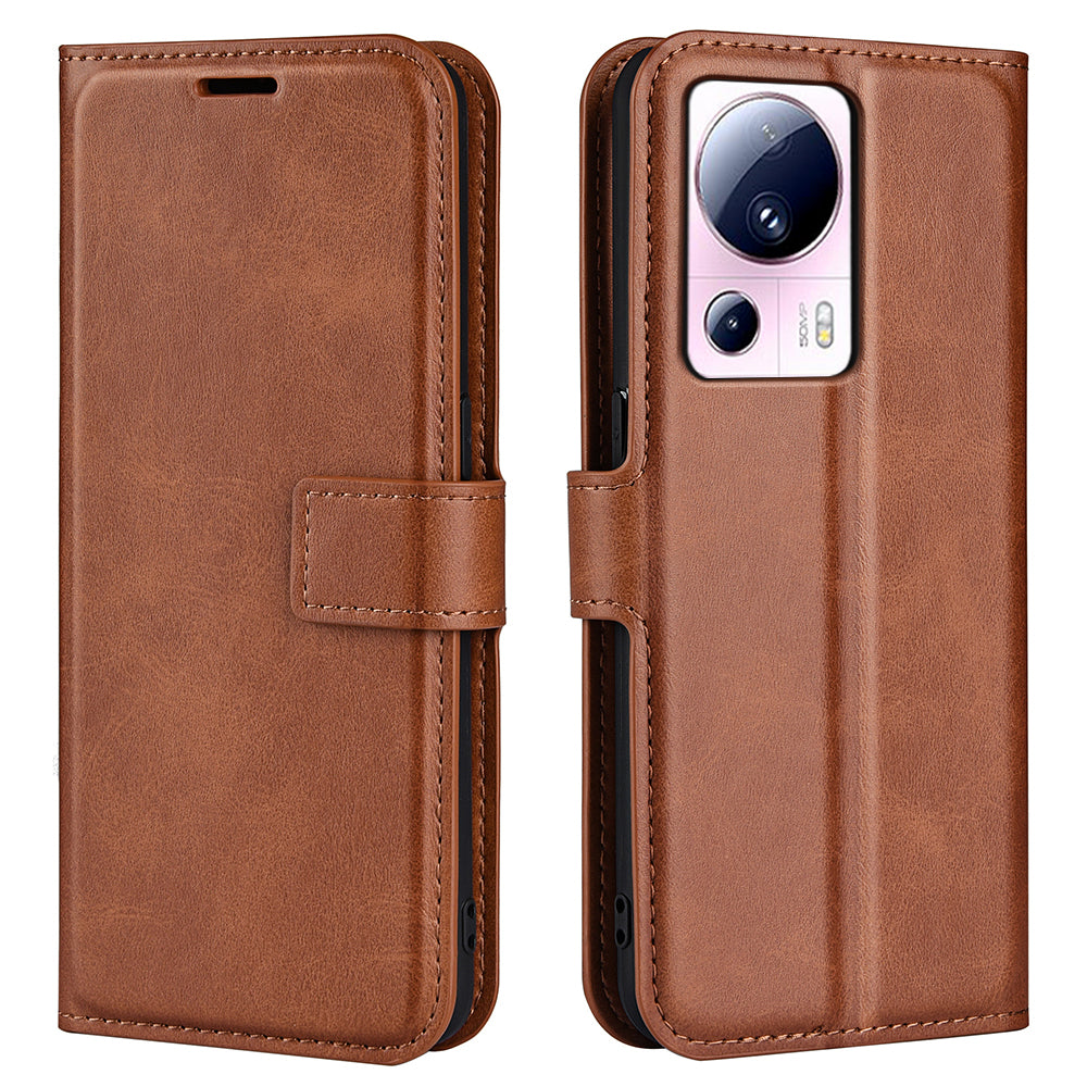 For Xiaomi 13 Lite / Civi 2 5G Square Clasp Leather Phone Case Calf Texture Wallet Stand Anti-drop Cover