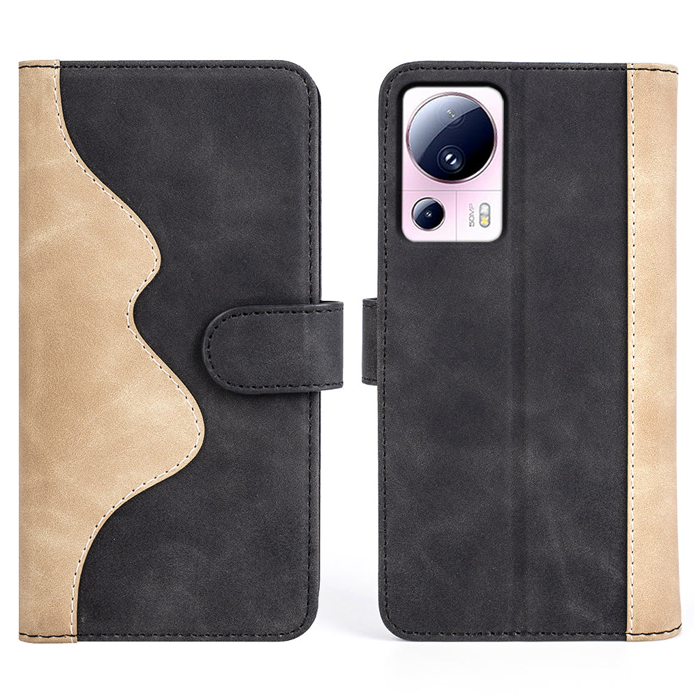 For Xiaomi 13 Lite / Civi 2 5G Dual Color Splicing Shockproof Cover Leather Wallet Stand Phone Case