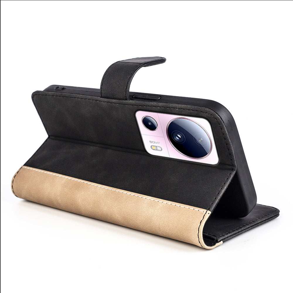 For Xiaomi 13 Lite / Civi 2 5G Dual Color Splicing Shockproof Cover Leather Wallet Stand Phone Case