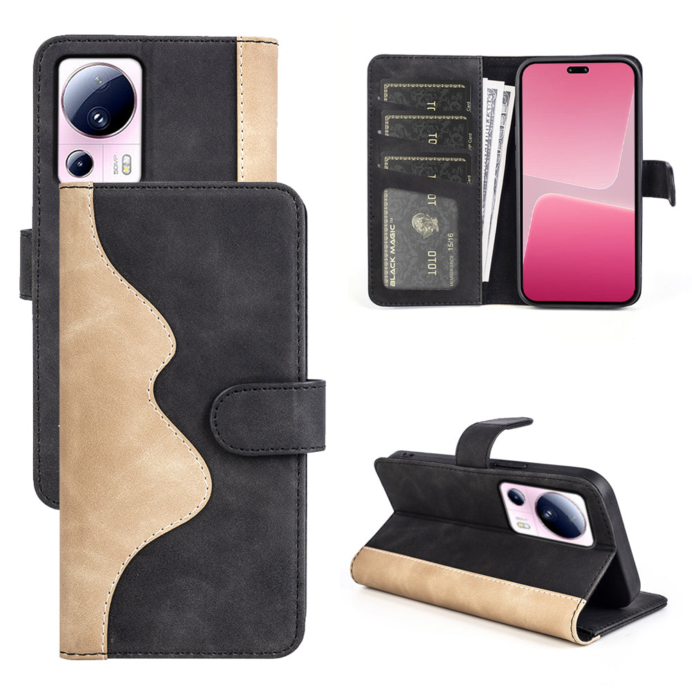 For Xiaomi 13 Lite / Civi 2 5G Dual Color Splicing Shockproof Cover Leather Wallet Stand Phone Case