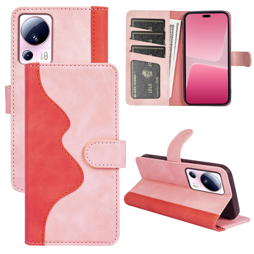 For Xiaomi 13 Lite / Civi 2 5G Dual Color Splicing Shockproof Cover Leather Wallet Stand Phone Case