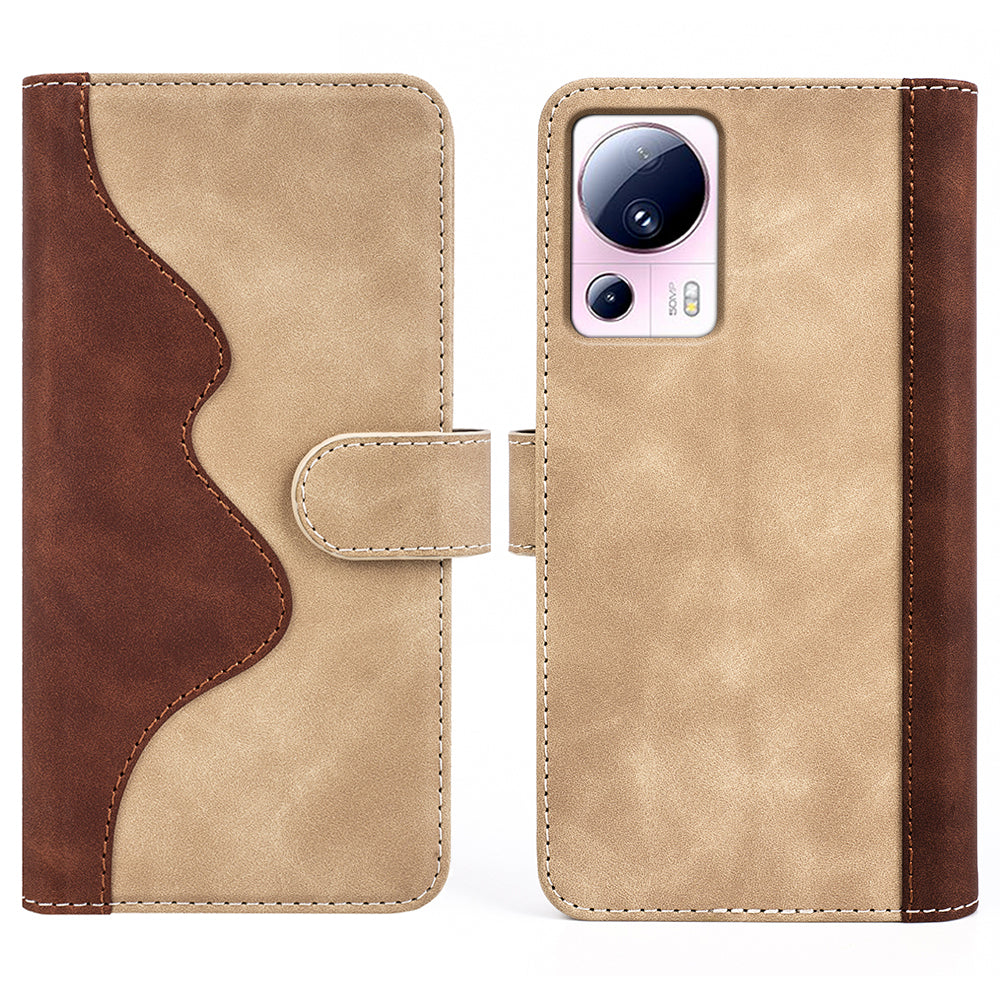 For Xiaomi 13 Lite / Civi 2 5G Dual Color Splicing Shockproof Cover Leather Wallet Stand Phone Case