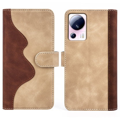 For Xiaomi 13 Lite / Civi 2 5G Dual Color Splicing Shockproof Cover Leather Wallet Stand Phone Case