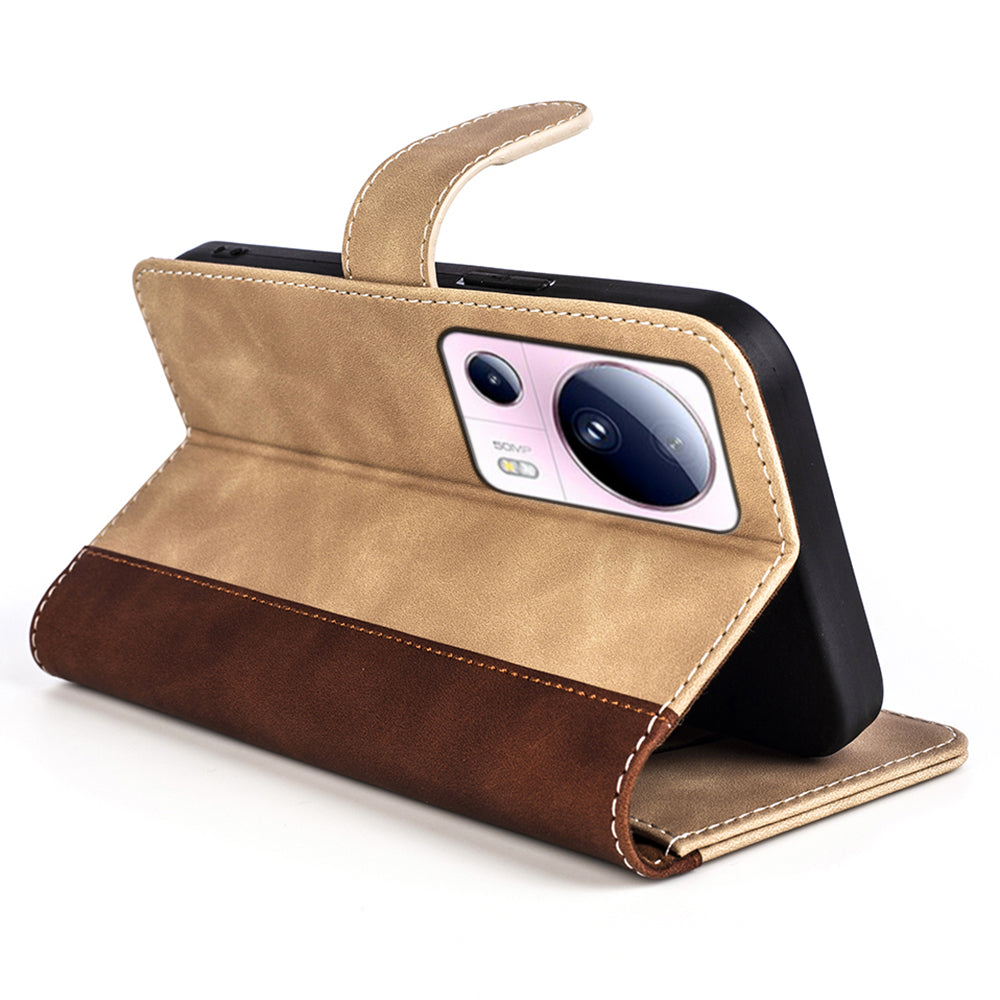 For Xiaomi 13 Lite / Civi 2 5G Dual Color Splicing Shockproof Cover Leather Wallet Stand Phone Case