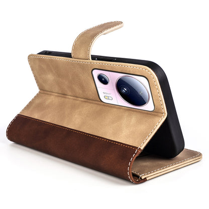 For Xiaomi 13 Lite / Civi 2 5G Dual Color Splicing Shockproof Cover Leather Wallet Stand Phone Case