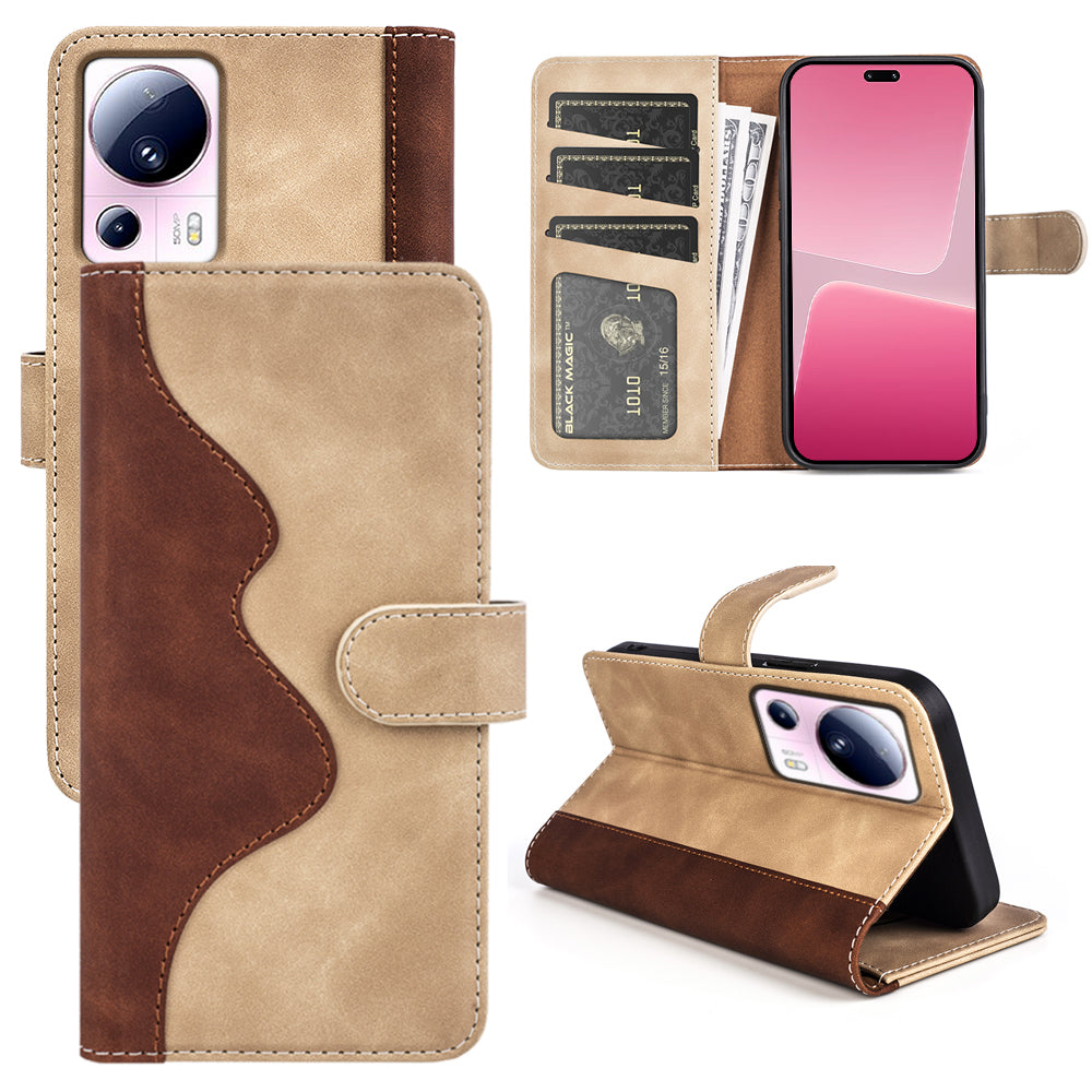 For Xiaomi 13 Lite / Civi 2 5G Dual Color Splicing Shockproof Cover Leather Wallet Stand Phone Case