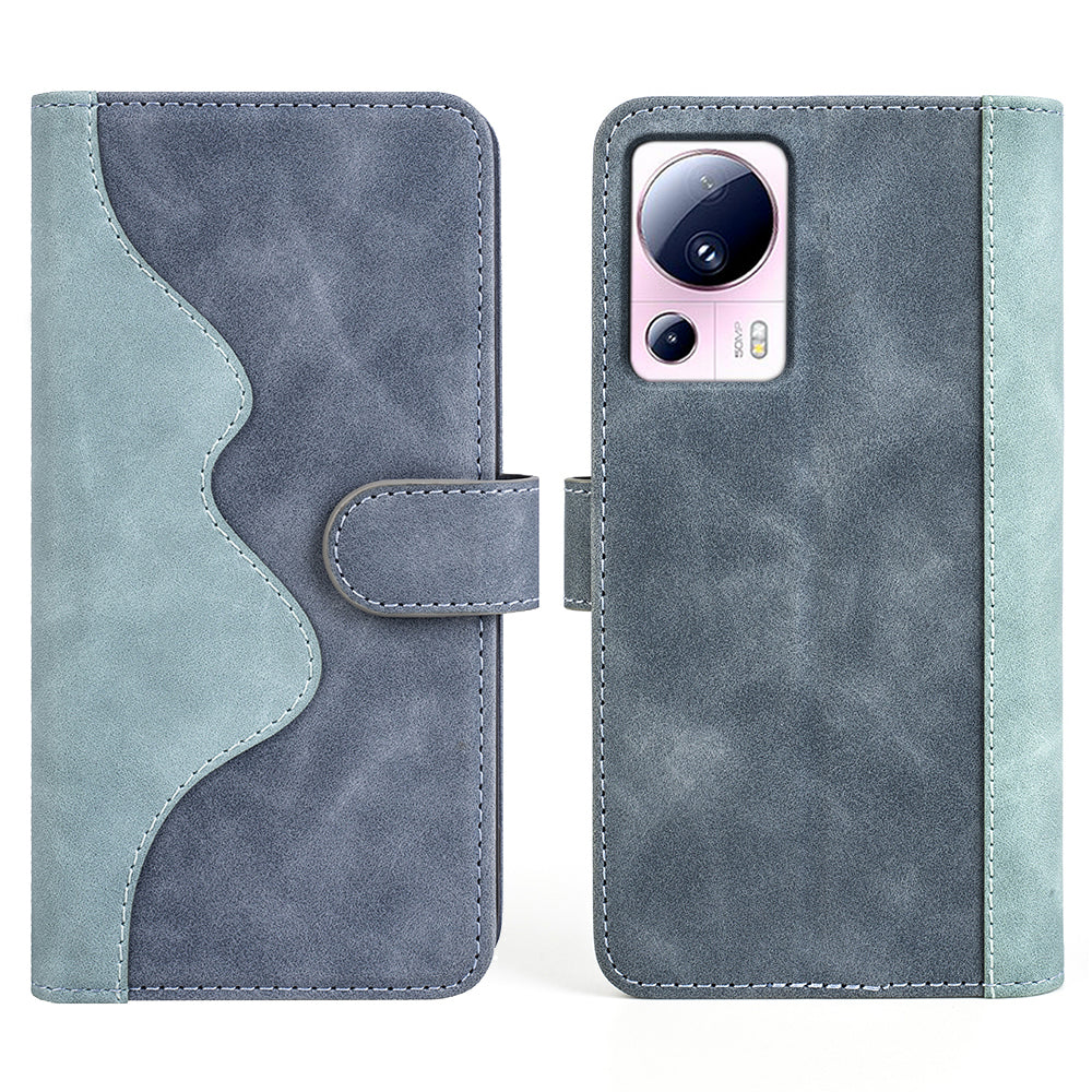 For Xiaomi 13 Lite / Civi 2 5G Dual Color Splicing Shockproof Cover Leather Wallet Stand Phone Case