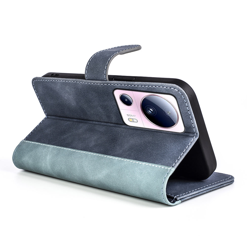 For Xiaomi 13 Lite / Civi 2 5G Dual Color Splicing Shockproof Cover Leather Wallet Stand Phone Case