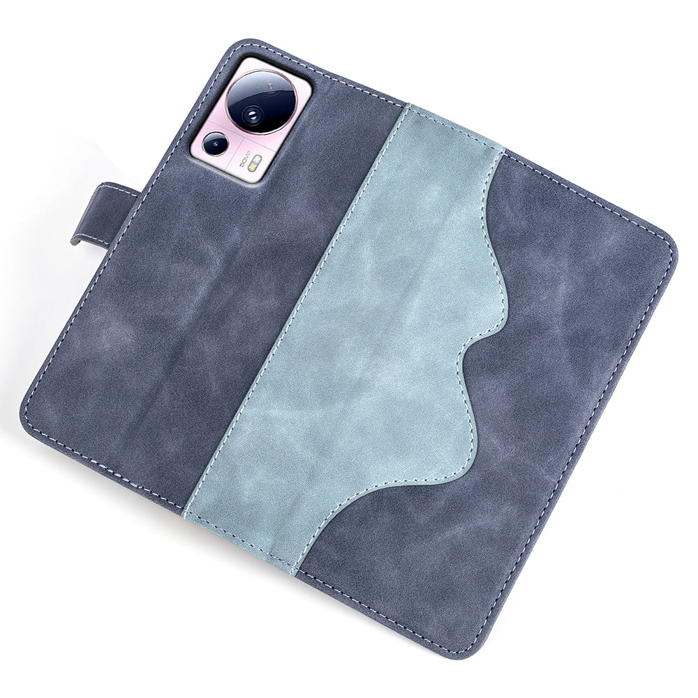 For Xiaomi 13 Lite / Civi 2 5G Dual Color Splicing Shockproof Cover Leather Wallet Stand Phone Case